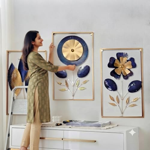 Image of SMILES GIFT Luxury Imported Wall Hanging Modern Decorative Iron Wall Hanging Exquisite Flower Sculpture Art for Home Decor for Living Room & Office