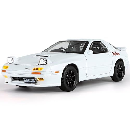 Image of die cast Metal Mazda RX7 die cast 1:24 Scale Model with Iconic popup Headlight with Light end Engine Sound Music for Boys and Adults. (White)
