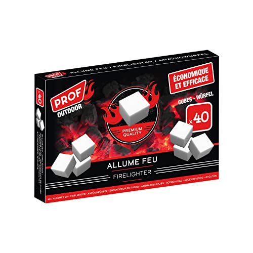 Prof Lot de 40 Cubes Allume-Feu Ultra Efficaces, Allumage Sûr et Rapide, Combustion Longue Durée, Économique, Idéal pour Cheminée, Barbecue, Poêle à...