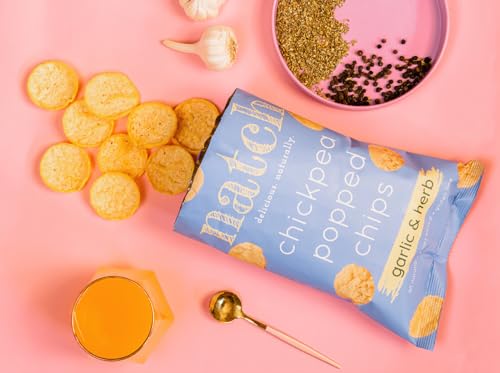 Image of Natch Chickpea Popped Protein Chips, Healthy Snacks, Low Calorie, Not Fried Not Baked, Vegan, Gluten Free, Rich in Fiber, Garlic & Herb Flavour, 55gm each (Pack of 6)