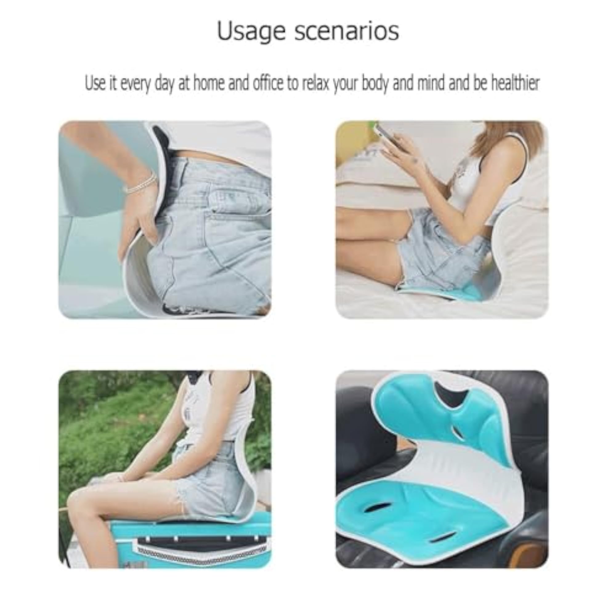 Ergonomic Lumbar Support Cushion, Memory Foam, Sky Blue