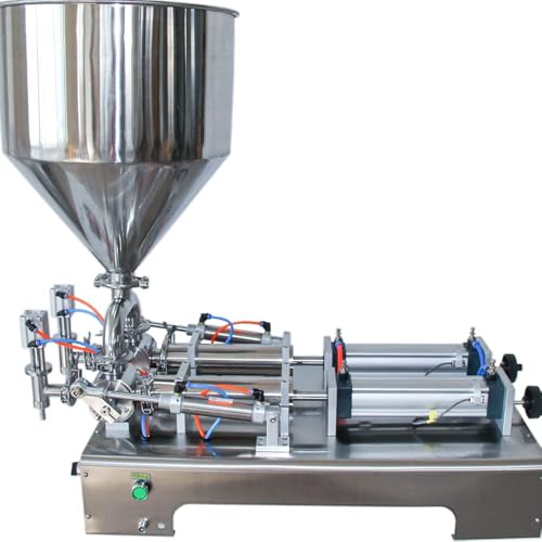 DVicaro Double-Nozzle Pneumatic Paste Filling Machine, 100–1000ml Semi-Automatic Stainless Steel Piston Filler with Large Hopper for Cream, Sauce, Oil & Cosmetics, 110V