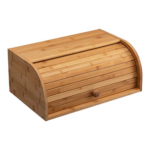 HollyHOME Wooden Bread Bin Natural Bamboo Bread Bins for Kitchen Roll Top