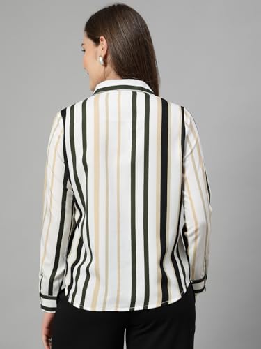Image of Style Quotient Women Beige White Stripe Printed Formal Shirt