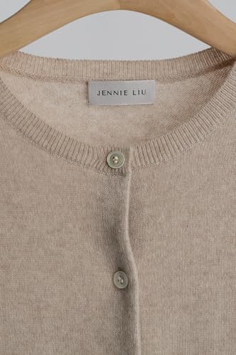 Image of JENNIE LIU Women's 100% Cashmere Button Front Long Sleeve Crewneck Cardigan Sweater