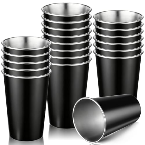 Exclaith 20 Pack Stainless Steel Pint Cups, 18.6oz/550ml Metal Cups, Stackable Metal Drinking Glasses, Camping Stainless Steel Pint Cup, Water Tumbler for Travel Outdoor Camping(Black)