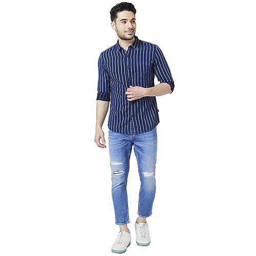 Image of Spykar Men's Slim Fit N /A Full Sleeve Striped Casual Shirts