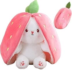 saznioeu Rabbit Muppet Toys, 2023 New Strawberry/Carrot Bunny Plush, Reversible Carrot Strawberry Plush Cute Bunny Plushie, Easter and Children's Day Gifts (18cm/7.1in, Carrot) (Pink)