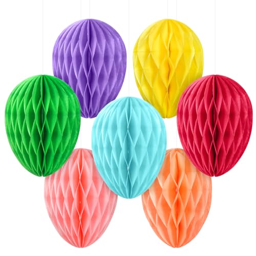 O-Kinee 7 Piezas Huevo De Pascua De Panal, Huevo De Pascua De Panal Bola Centro De Mesa Pascua De Panal Decoraciones De Techo Colgantes De Papel 3D Adornos De Panal para Árboles