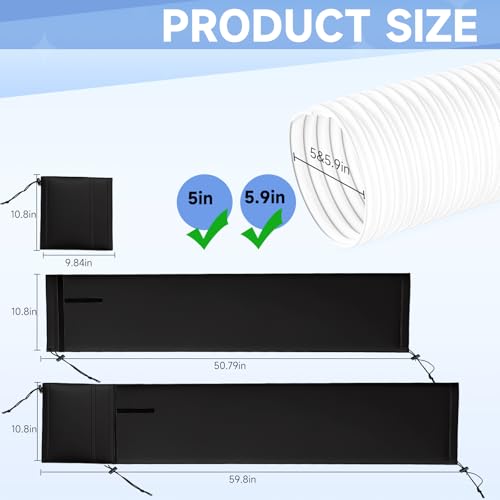 Image of Portable AC Hose Insulation Sleeve, Air Conditioner Hose Cover Wrap for 5 inch & 5.9 inch Diameter Exhaust Hose, AC Duct Vent Cover Sleeve with Upgrade Heat Insulation Material,One Step Install, Black