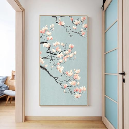Impression sur toile fleurs style chinois déco murale moderne salon 70x145