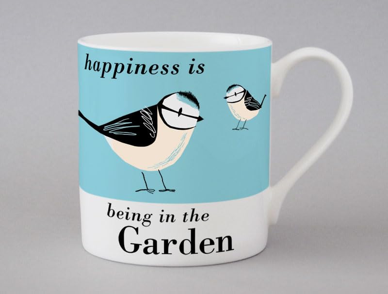 Happiness is Being in The Garden Blue Tit Bird Contemporary Bone China Mug - Stoke on Trent, England