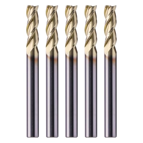 Image of 5Pcs 3 /16 inch 3 Flute Solid Carbide Square End Mill, ZrN Coated for Aluminum | 37 Helix, 3 /16 inch Cutting Dia, 3 /16 inch Shank Dia, 5 /8 inch Length of Cut, 2 inch Overall Length, for Milling Aluminum and Copper