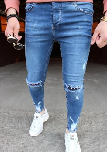 Mens Skinny Jeans Ripped with Holes Trendy Hip Hop Streetwear Stretchy Denim Pants3