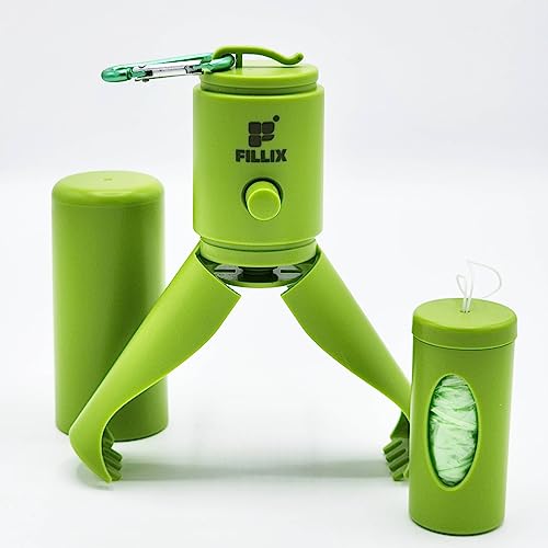 Image of FILLIX Portable Foldable Dog Poop Scooper for Walking Medium, Small Dogs and Cats, Puppy and Kitten Poop Picker Upper, Pet Waste Pick Up 2023 with Bag Dispenser, Dog Leash Clip and Poop Bags Included
