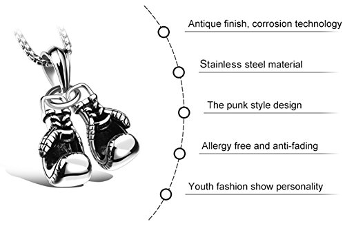 Hamoery Men Punk Stainless Steel Silver Boxing Gloves Chain Pendant Necklace(White) #TOP5