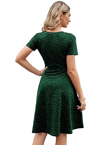 womens elegant knee length dresses vintage summer office casual floral print work party a line swing dress with pockets 162