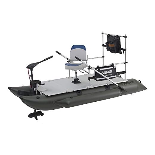 AQUOS 2021 Heavy-Duty for One 8.8plusft Inflatable Pontoon Boat with Stainless Steel Guard and Folding Seat and Haswing 12V 55LBS Bow Mount Trolling Motor for Fishing
