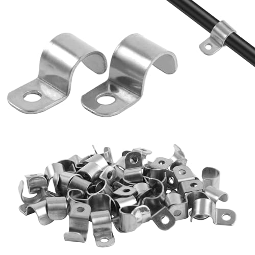 50 Piezas Abrazaderas Metálicas para Tubos Ø 9-11mm Grapas de Metálico Galvanizado Clips de Fijación Profesionales Duradero para Cableado y Tuberías Ideal para Instalaciones Eléctricas e Hidráulicas