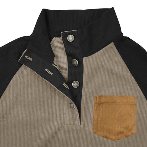 ADHOWBEW Men Sweater Casual Work Fall Button Lightweight Corduroy Lightweight Fleece Vintage Long Sleeve Sweatshirt4