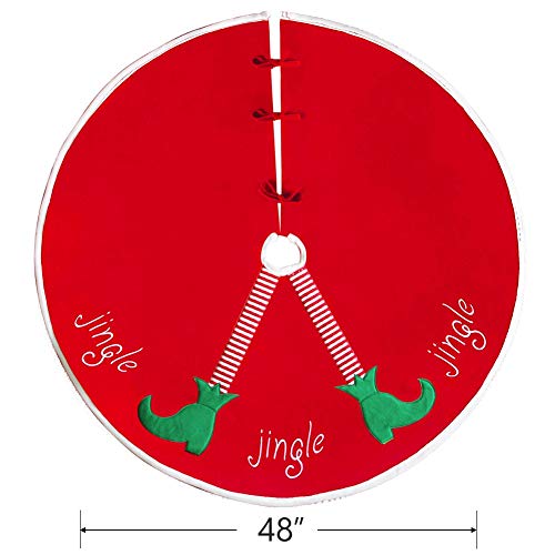 Brwoynn 48 inches Christmas Tree Skirt, Jingle Christmas Tree Decorations, Red Soft Double Layers Tree Skirt with White Rim - Thumbnail 2