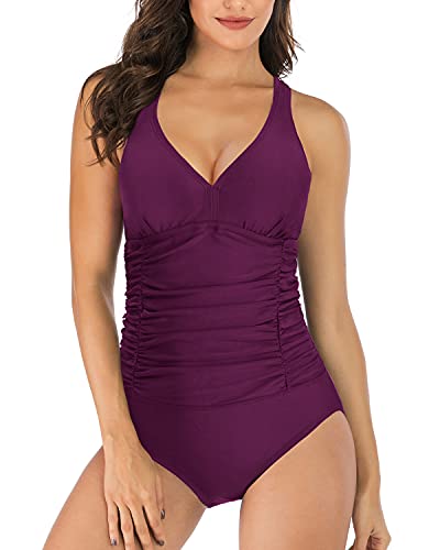 Haivido V Neck One Piece Swimsuits With Ruching Bathing Suits Tummy Control Beach Swimwear For Women #TOP17