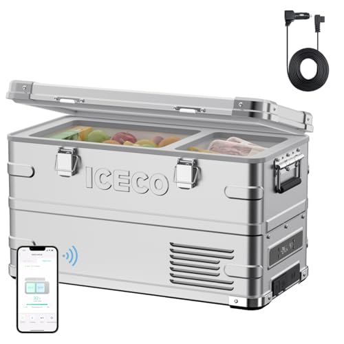 Image of ICECO APL35 Dual Zone 12V Refrigerator, 35 Liters Light Duty Aluminum Portable Fridge, SECOP Nano Compressor, DC 12 /24V, AC 110-240V, -4℉~68℉, for Outdoor, RV, Camping, Car Use (APL35+DC Cable)