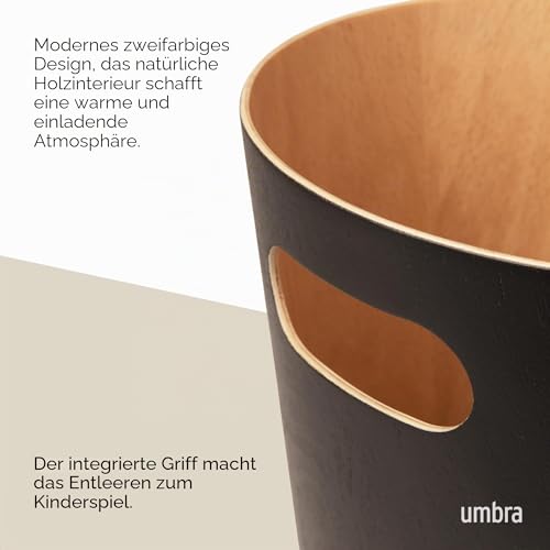 Umbra Woodrow Abfalleimer Holz, 7, 5l, Schwarz/Natur – Ansicht 4