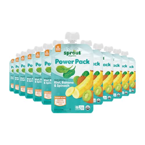 Sprout Organic Baby Food, Stage 4 Toddler Pouches, Kiwi Banana & Spinach Power Pak, Purees, 4 Ounce, Pack of 12