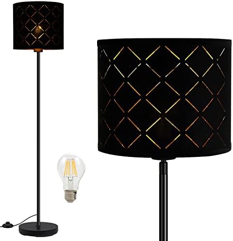 BoostArea Industrial Floor Lamp, Standing Lamp, 6W LED Floor Lamps with Black Lampshade, 2700K, Foot Switch, E26 Socket, 58" Tall Metal Pole Lamp, Simple Floor Lamps for Living Room/Bedroom/Farmhouse