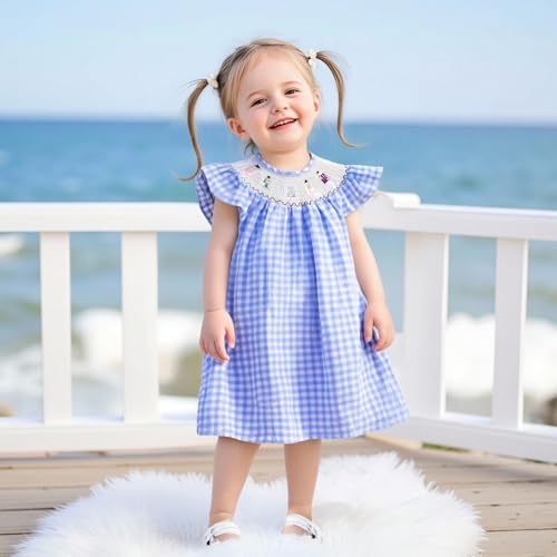 Toddler Girl Back to School Dress Short Sleeve Plaid Doll Collar Dress First Day of Preschool Kindergarten Outfit3