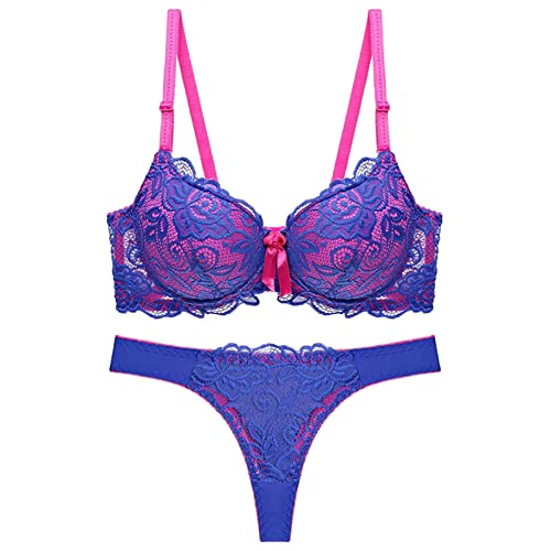 LOPILY Damen Dessous Reizwäsche Set Geblümt Spitze String Reizwäsche Spitzen BH Push Up und Bügel Blumen Spitzen BH-Hemden Bustiers mit String Cover