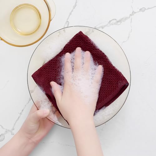 Image of Homaxy 100% Cotton Waffle Weave Kitchen Dish Cloths, Ultra Soft Absorbent Quick Drying Dish Towels, 12 x 12 Inches, 8-Pack, Burgundy