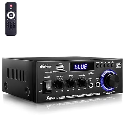 WOOPKER AK45 Pro Amplifier Home Audio Stereo Receivers with Bluetooth 5.0,Max 400W,2.0 Channel Stereo Amplifier System for Home Theater Speakers, Karaoke,Garage,Home Amp with USB,SD,RCA,2 MIC in