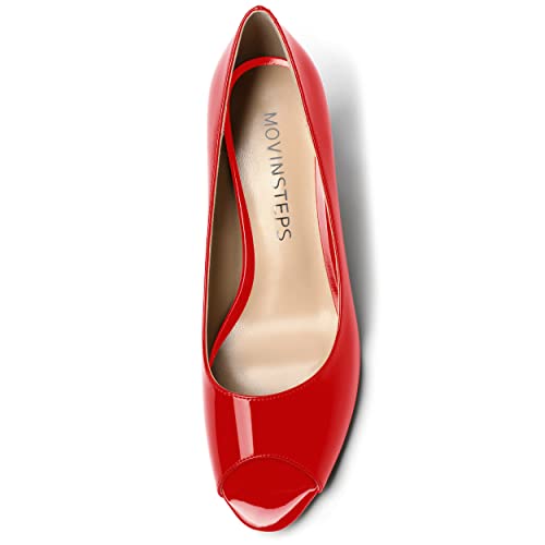 MOVINSTEPS Womens Peep Toe Dating Dress Patent Slip On Open Toe Stiletto Mid Heel Pumps Shoes 2.5 Inch3