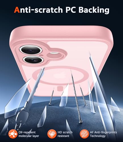 Image of FNTCASE for iPhone 17 Case Matte: Magnetic Phone Cases with Screen Protector Drop Proof Compatible with Magsafe Slim Anti Yellowing Rugged Shockproof Protective Translucent Cell Cover (C-Pink)