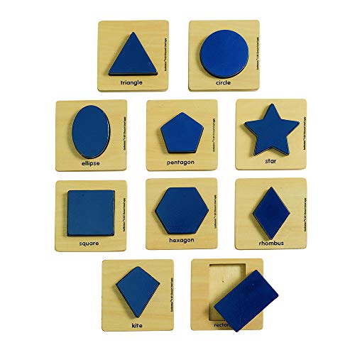 Excellerations Premium Wooden Shape 4 inch Square Puzzles, Set of 10, Montessori Inspired, Early Math Skills, Educational Toy, Preschool, STEM, Kids Toys, WSHAPES, Multi