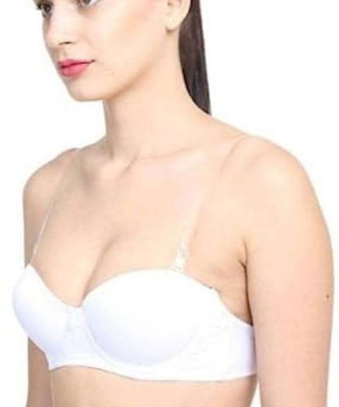 Image of Brachy Women Cotton Nylon Spandex Padded Underwire Strapless Backless Invisible Clear Transparent Back Push up Bra with (Free Extra Transparent Strap)