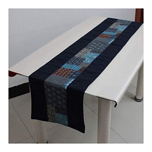 Chemin de table bleu foncé en coton et lin couvertures de Noël 32 x 180 cm
