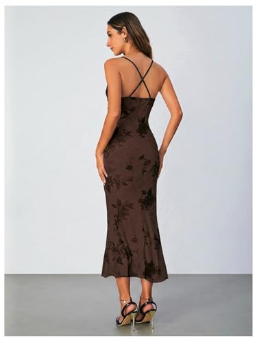 Image of SOLY HUX Women's Floral Mesh Bodycon Cami Dress Cowl Neck Sleeveless Cocktail Party Wedding Guest Long Maxi Dresses