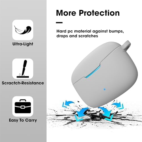 Image of Sounce Earphone Case Cover Compatible with pTron BassBuds Duo, Soft Silicone Skin Case Cover Shock-Absorbing Protective Case with Keychain[Front LED Visible] - (Grey)-(Case Cover Only)