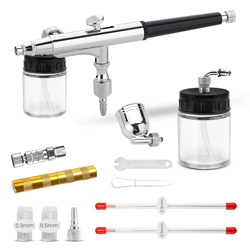 JUNIERS AG-234S Airbrush Pistole Double-Action-Funktion Airbrush-Set Pistole, Düse & Nadel, Komplettset für Profis & Anfänger Ideal für Modellbau, Nailart, Tattoo, Kuchen Dekoration & DIY-Projekte