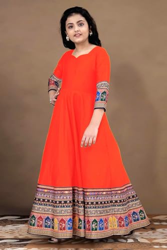 Image of Cotton Silk Long Anarkali Kurta for Girls