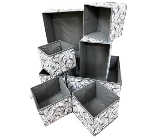 Image of House of Quirk Non-Woven Foldable Cloth Storage Box Closet Dresser Drawer Clothing Organizer Containers Divider With Drawers For Underwear, Bras, Socks, Ties, Scarves, Set Of 8 (Grey Mystery)
