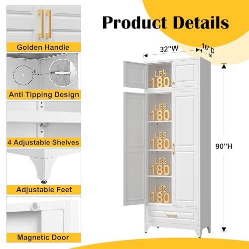 Image of SteeLoong 90 inch Metal Storage Cabinet with Doors and 3 Adjustable Shelves