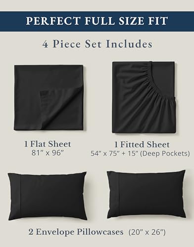 Image of LANE LINEN 100% Organic Cotton Full Sheets Set, 4-Piece Pure Organic Cotton Percale Sheets, Long Staple Cotton Sheet, Ultra Soft Bedding Sheet, Breathable,Fits Mattress Upto 15 inch Deep - Black