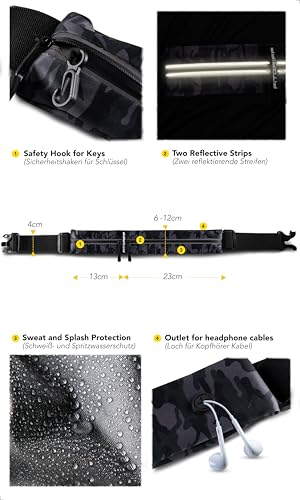 Image of Fitgriff Running Belt for Men & Women - Secure Jogging Pouch for Phone, Keys & Essentials - For All Cell Phones, Camo-Black, Small-Medium, Slim Fit