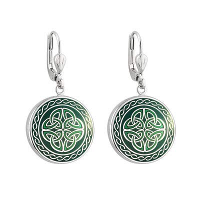 SolvarRhodium Green Enamel Four Trinity Knots Earrings