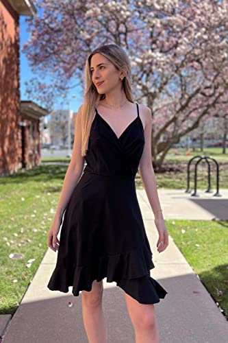 Image of ULTRANICE Womens Summer Dresses Floral V Neck Ruffled Hem Spaghetti Spring Casual Beach Outfits Flowy Wrap Sun Dress