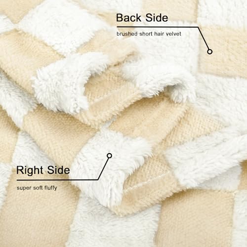 Image of HOMRITAR Beige Checkerboard Baby Blanket for Boys Girls Fluffy Fleece